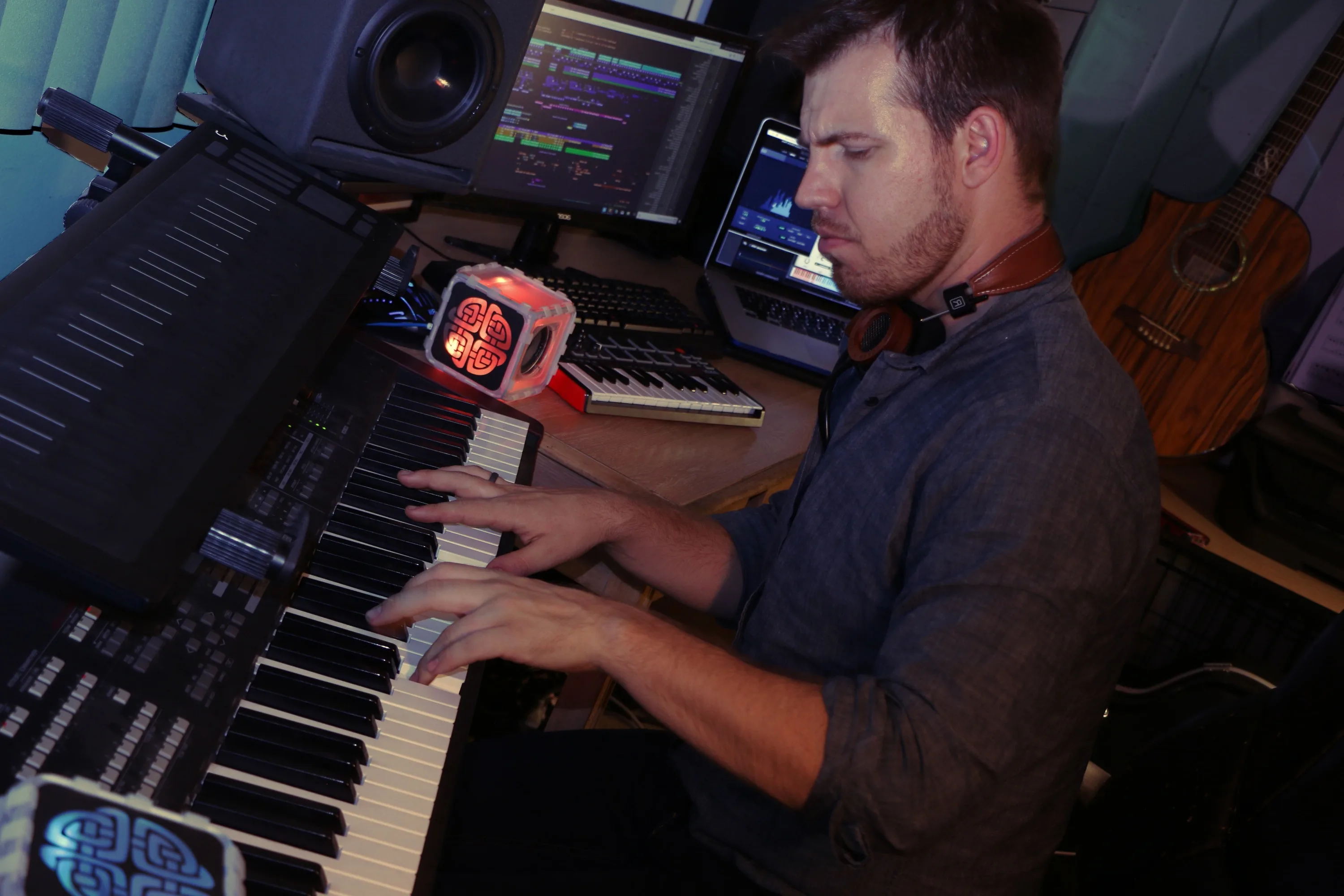 Thomas Ascough in a recording studio